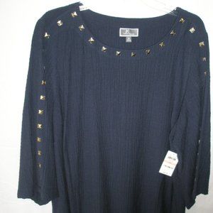 NWT 2X JM Collection Woman Blouse w/Gold Accents